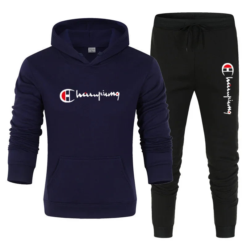 2025 Tuta da uomo Felpa con cappuccio + Pantaloni della tuta 2 pezzi Set Tuta sportiva Casual Jogger Abbigliamento sportivo 2 pezzi Set streetwear maschile