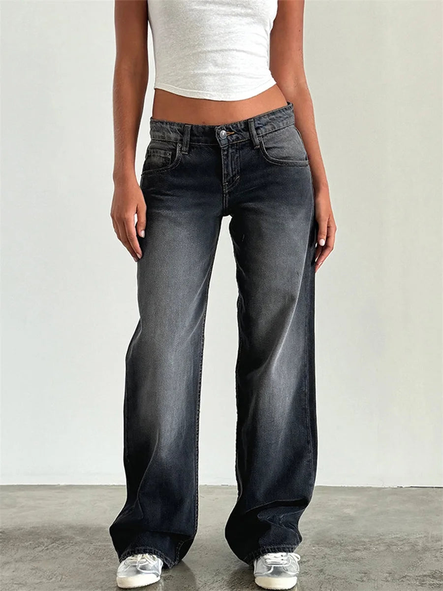 Jeans da donna a gamba larga Pantaloni casual in denim da fidanzato larghi a vita alta Y2K Jeans streetwear dritti Pantaloni jeans mamma