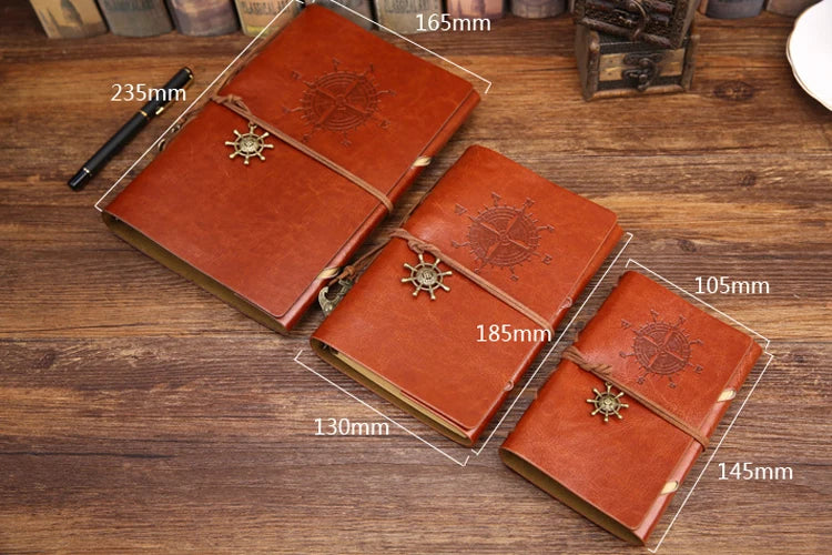 Retro Spiral Notebook Diary Notepad Vintage Pirate Anchors PU Leather Note Book Replaceable Stationery Gift Traveler Journal