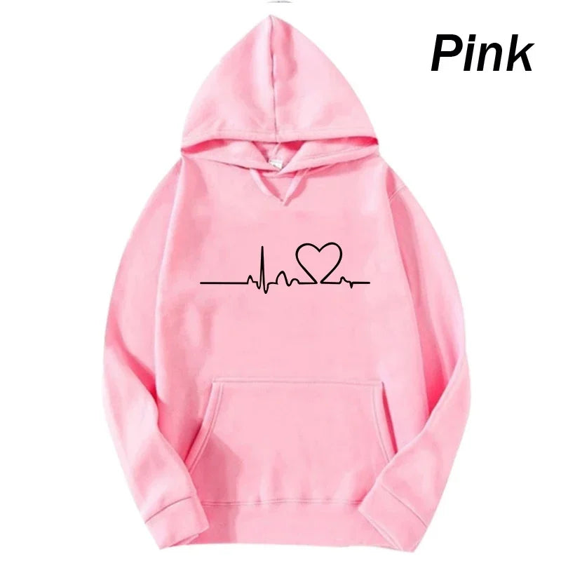 Felpe casual da donna Stampa battito cardiaco Felpe larghe da donna da uomo Felpe da coppia Felpa HipHop moda Harajuku unisex