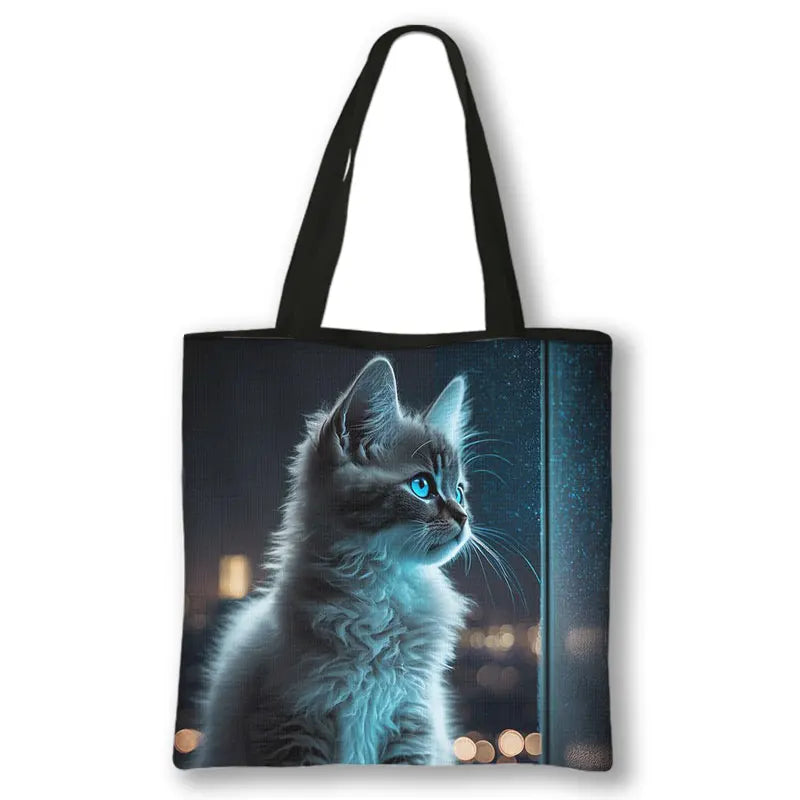 Borsa a tracolla con stampa gattino Kawaii Animali Gatti Cartoon Grafica Totes Borse Borsa da donna di grande capacità Borse shopper riutilizzabili Regalo