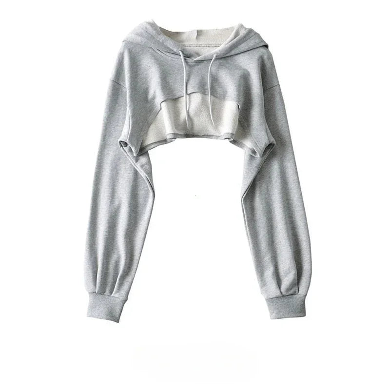 Felpa con cappuccio femminile Personalità Crop irregolare Stile ultra corto Top a maniche lunghe Felpa con spedizione di goccia femminile Y2k