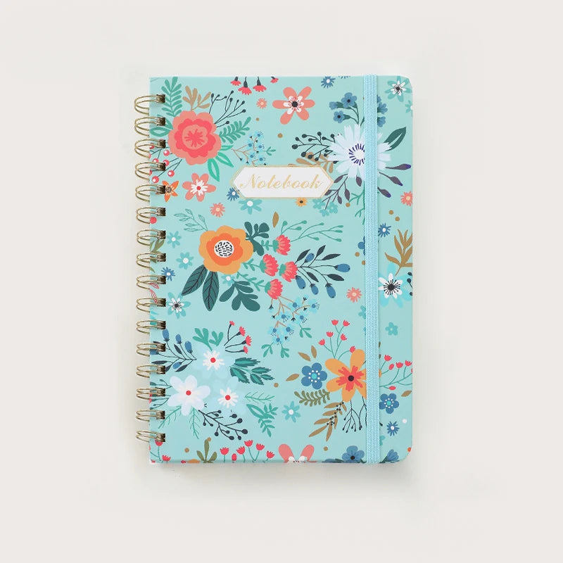 Spiral Notebook, Women's Diary, Hardcover Spiral Diary, 5.5 X 8.3inch, 160 Pages, Cute Flowers, Back Pockets, 100Gsm Paper for Gifts, Work, Office and School Supplies