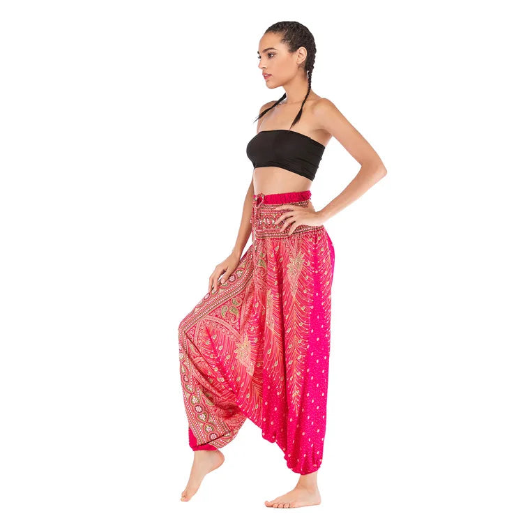 Pantaloni della Boemia Donna Pantalones Mujer Hippie Vita alta Rayon Harem Baggy Boho Yoga Beach Wear Pour Femme Calca Feminina Stampato