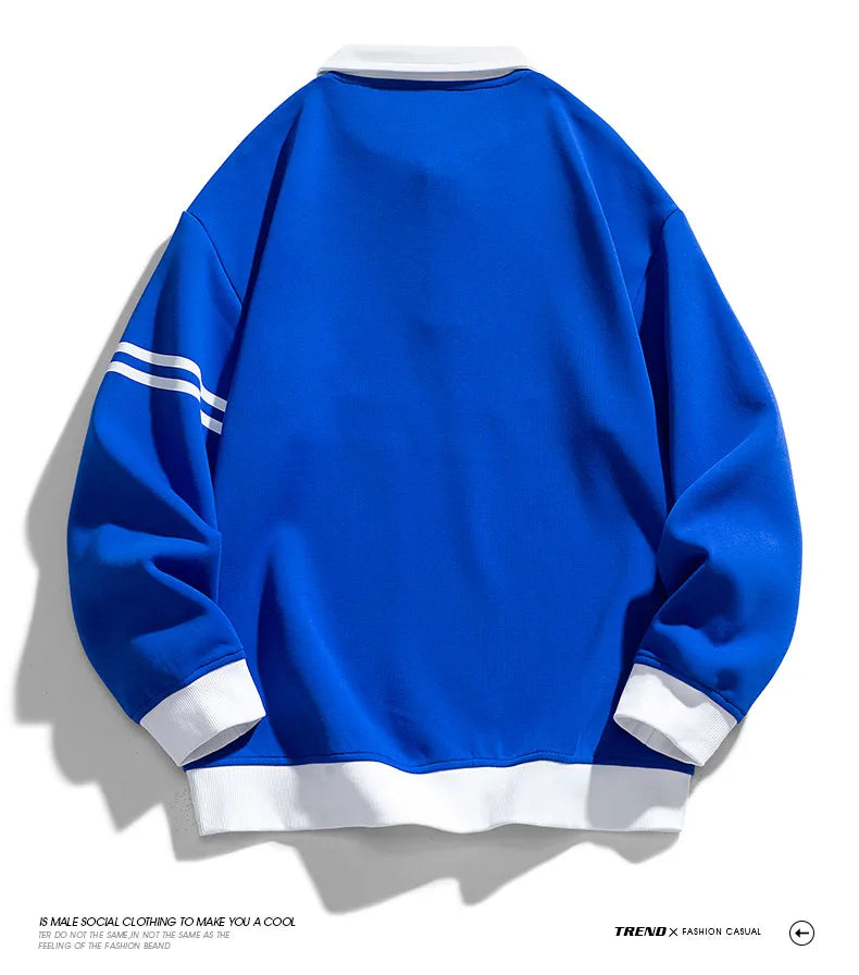 Felpa da uomo oversize con colori contrastanti Felpa con risvolto Primavera Hip Hop Streetwear Felpa con cappuccio uniforme da baseball Harajuku da uomo