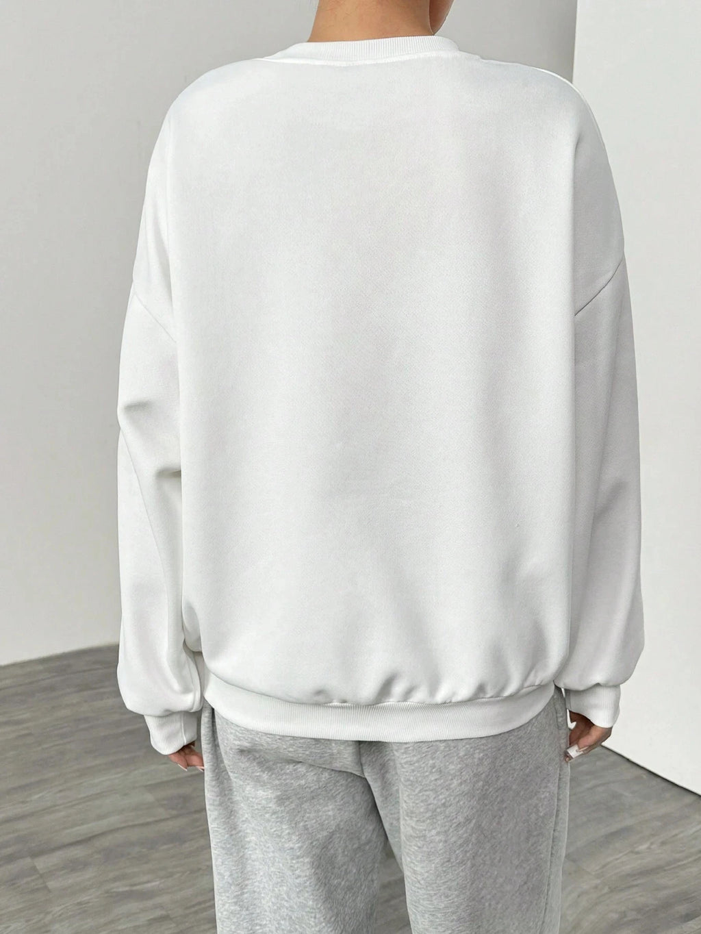 Felpa da donna casual semplice tinta unita ampia a maniche lunghe versione oversize o-collo top basic primavera/autunno streetwear