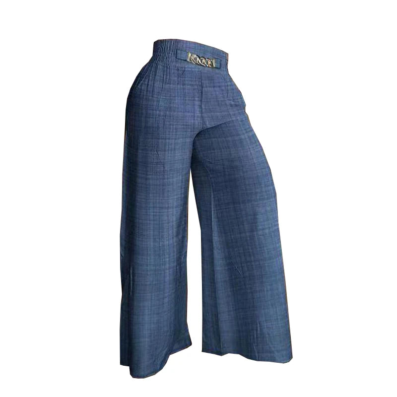 Pantaloni a gamba larga tinta unita a vita alta Pantaloni estivi chic allentati ed eleganti svasati in metallo Pantaloni da donna dritti per le vacanze da ufficio