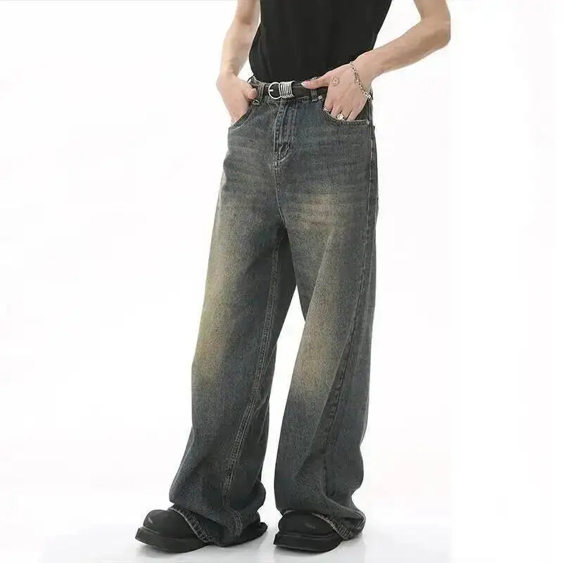 IEFB Pantaloni in denim da uomo estivi Vecchio blu lavato Jeans maschili Dritto Casual da uomo Pantaloni larghi a gamba larga Nuova moda 9C354