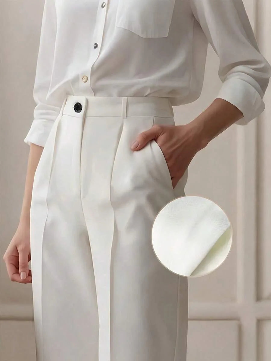 Pantaloni larghi pieghettati a vita alta da donna casual in tinta unita Pantaloni da lavoro Primavera Autunno Nuovi pantaloni dritti Pantaloni su misura da ufficio
