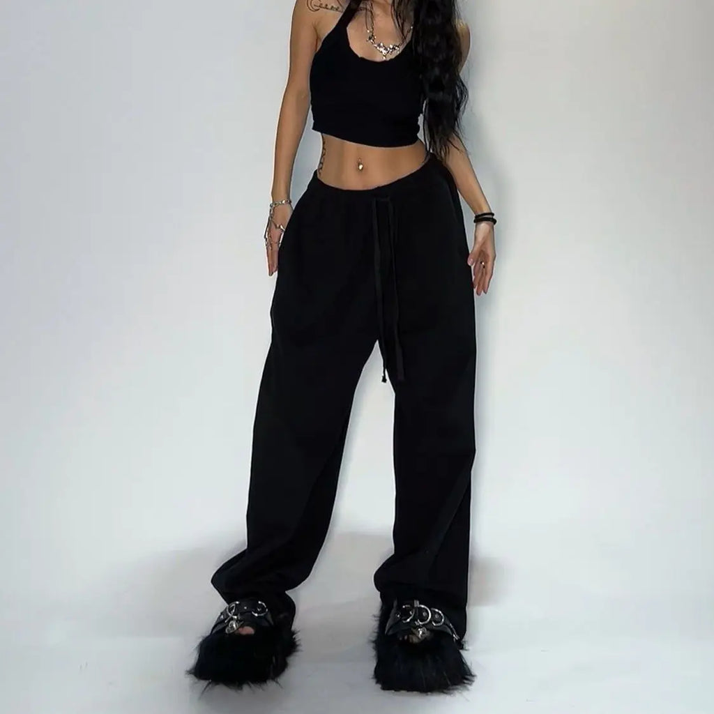 Y2k Grigio Pantaloni Casual Vintage Funzionale Tattico da Uomo Premium da Jogging Pantaloni a Gamba Larga con Coulisse Streetwear Pantaloni Sportivi