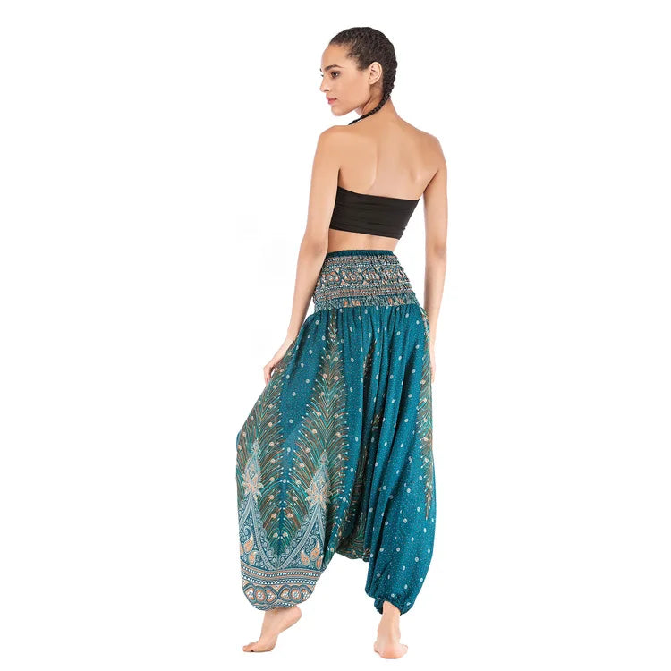 Pantaloni della Boemia Donna Pantalones Mujer Hippie Vita alta Rayon Harem Baggy Boho Yoga Beach Wear Pour Femme Calca Feminina Stampato