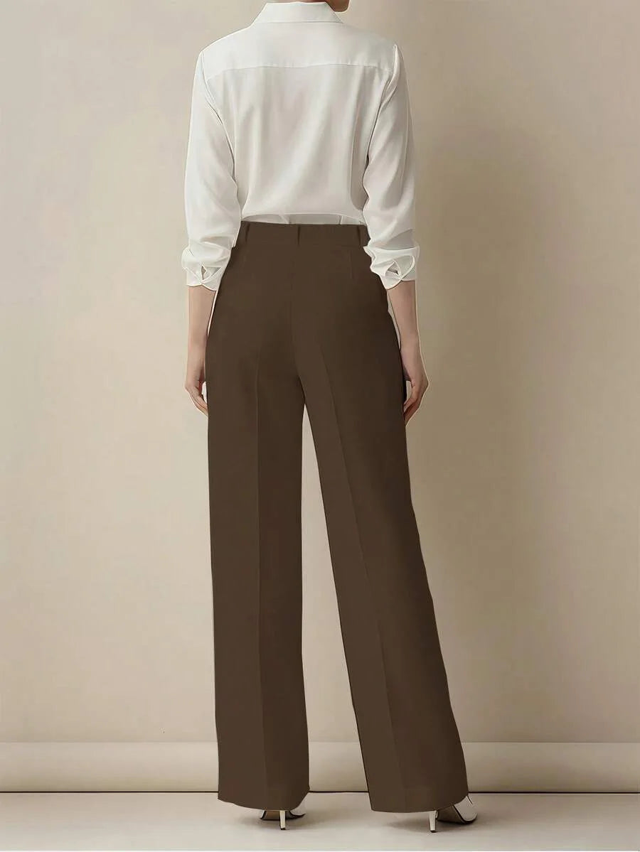 Pantaloni larghi pieghettati a vita alta da donna casual in tinta unita Pantaloni da lavoro Primavera Autunno Nuovi pantaloni dritti Pantaloni su misura da ufficio