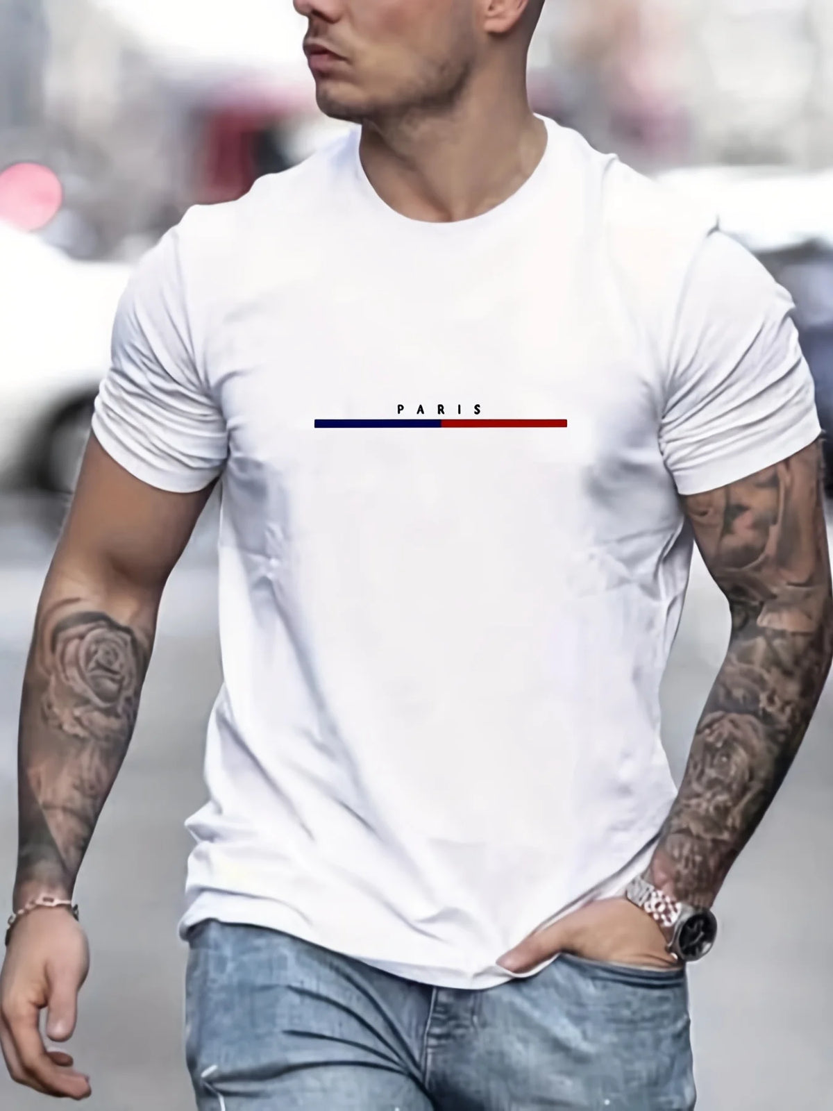 Maglietta con cappuccio con stampa Parigi per uomo Casual Autunno Inverno