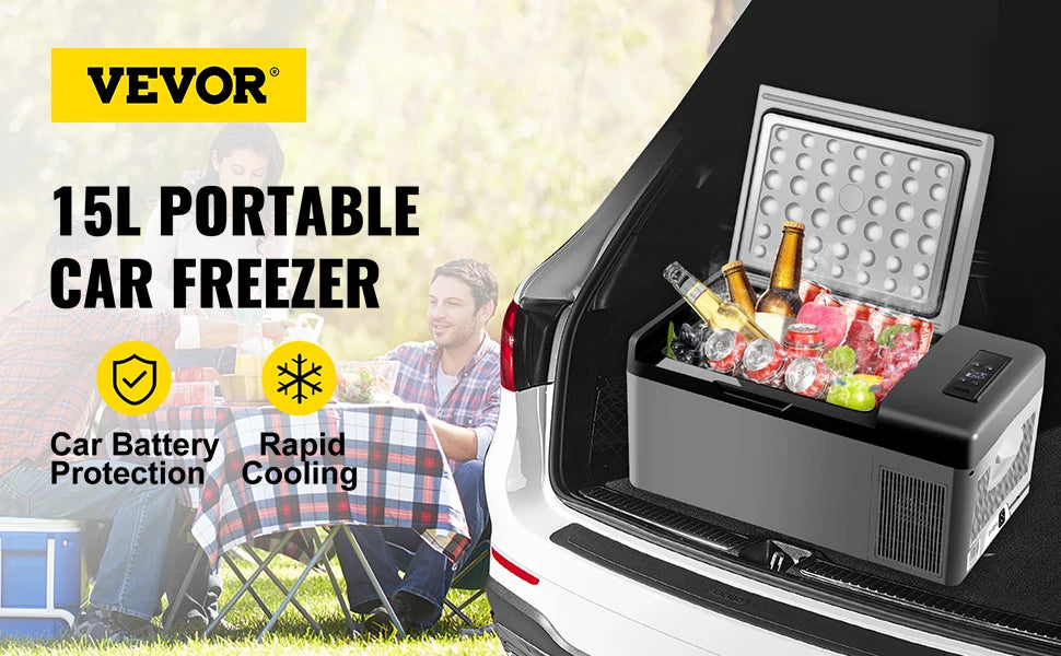 VEVOR Mini Fridge Mini Refrigerator Portable Car Freezer 12V/24V 15L Compressor Cooler for Traveling Camping Outdoor Activities