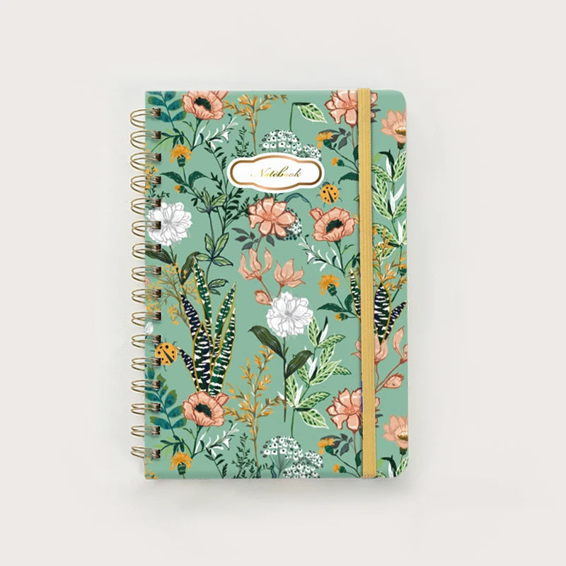 Spiral Notebook, Women's Diary, Hardcover Spiral Diary, 5.5 X 8.3inch, 160 Pages, Cute Flowers, Back Pockets, 100Gsm Paper for Gifts, Work, Office and School Supplies