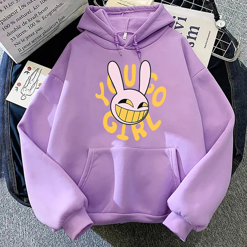 YOU GO GIRL Felpa con cappuccio Digital Circus Jax Moda Donna Harajuku Divertente Felpa con cappuccio con coniglio carino Felpa pullover vintage unisex Cartoon