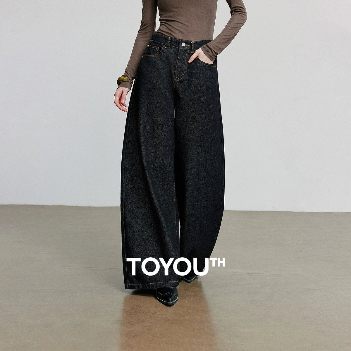 TOYOUTH Jeans denim da donna 2025 Autunno Nuovi pantaloni larghi a banana curvi larghi