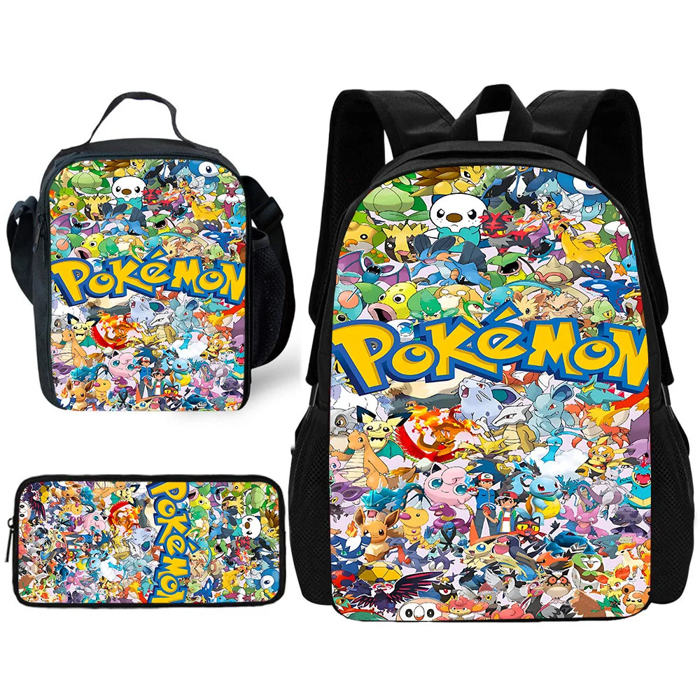 Zaino per la scuola per bambini con cartoni animati di Potdemiel, con borse per il pranzo, borse per matite, zaini per ragazzi e ragazze, P-PokéS, il miglior regalo