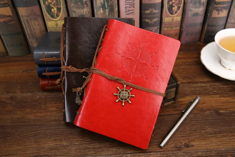 Retro Spiral Notebook Diary Notepad Vintage Pirate Anchors PU Leather Note Book Replaceable Stationery Gift Traveler Journal