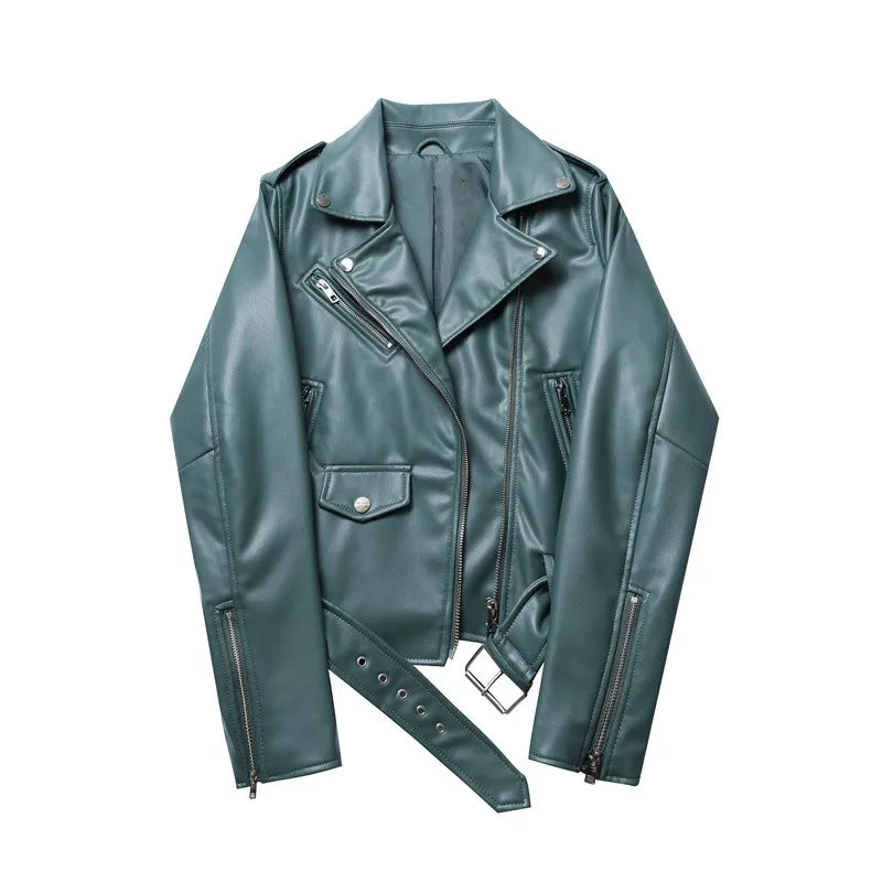 Ladies 2025 Primavera e autunno nuovo colore caramella bella cintura da motociclista Spalline staccabili giacca da moto in pelle jack