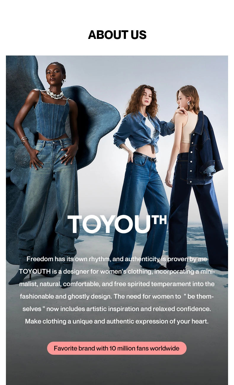 TOYOUTH Felpa da donna 2025 Autunno Nuovo Denim Fiore Ricamo Falso in due pezzi Splicing Colletto rovesciato Pullover casual in cotone