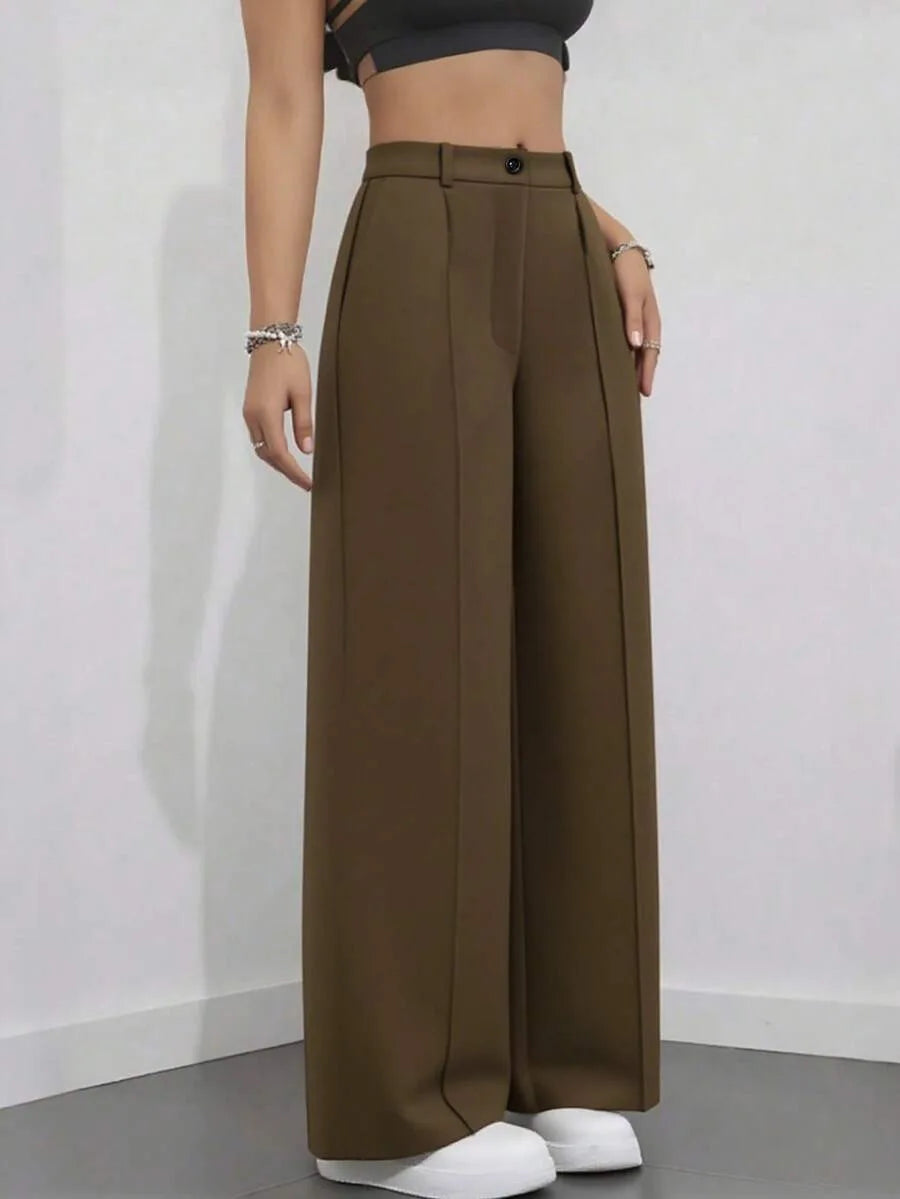 Pantaloni larghi pieghettati a vita alta da donna casual in tinta unita Pantaloni da lavoro Primavera Autunno Nuovi pantaloni dritti Pantaloni su misura da ufficio