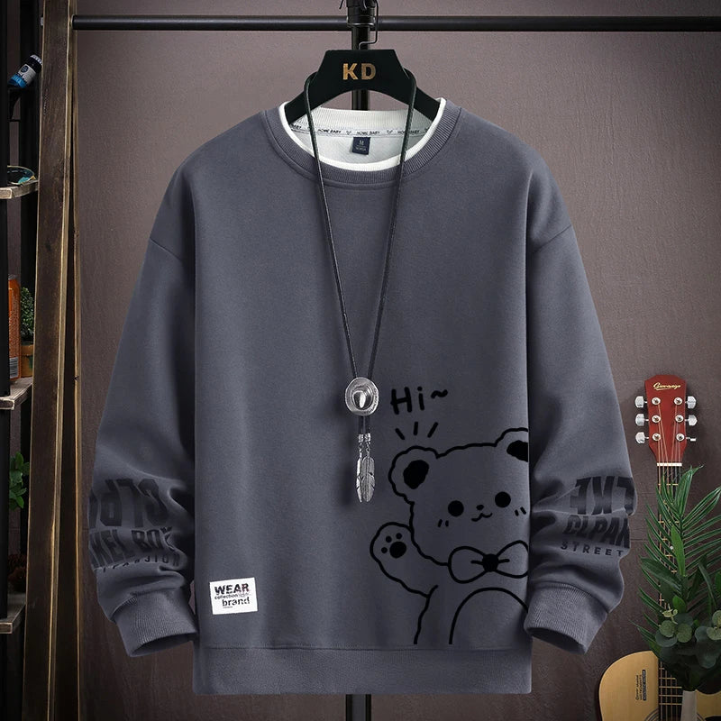Felpa da uomo Cartoon giapponese Felpe con cappuccio T-shirt a maniche lunghe stampata tigre autunnale Abbigliamento da uomo di moda Cachi O Collo Harajuku Top