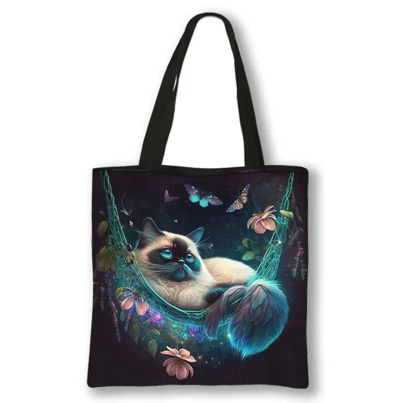 Borsa a tracolla con stampa gattino Kawaii Animali Gatti Cartoon Grafica Totes Borse Borsa da donna di grande capacità Borse shopper riutilizzabili Regalo