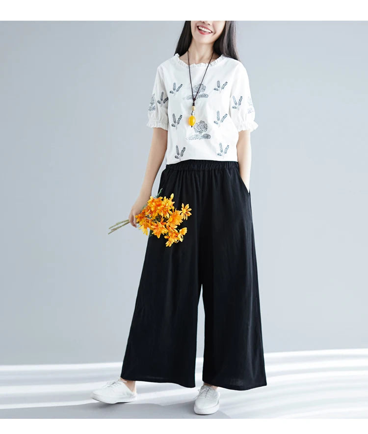Nuovi pantaloni primaverili da donna in cotone e lino 2026, pantaloni casual a gamba larga autunnali, taglie forti, neri, bianchi, rossi, kaki, 5XL 6XL