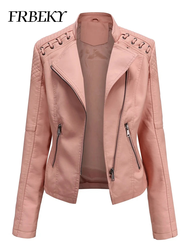 Primavera autunno sezione corta manica lunga giacca con cerniera giacca Slim in ecopelle Casual tinta unita giacca moda capispalla allentata
