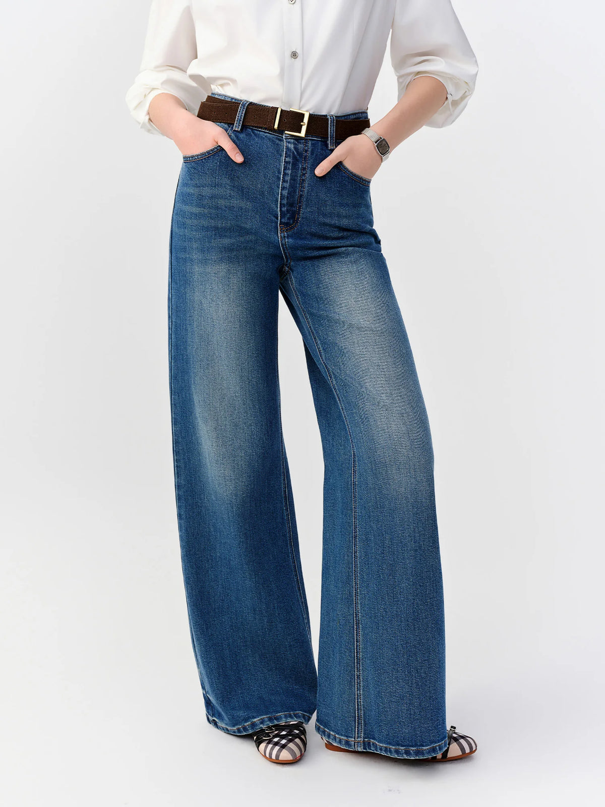 DUSHU 2026 Autunno Jeans Svasati Elasticizzati Slim-Fit da Donna, Pantaloni Bootcut a Vita Alta che Allungano la Gamba in Lunghezza Estesa