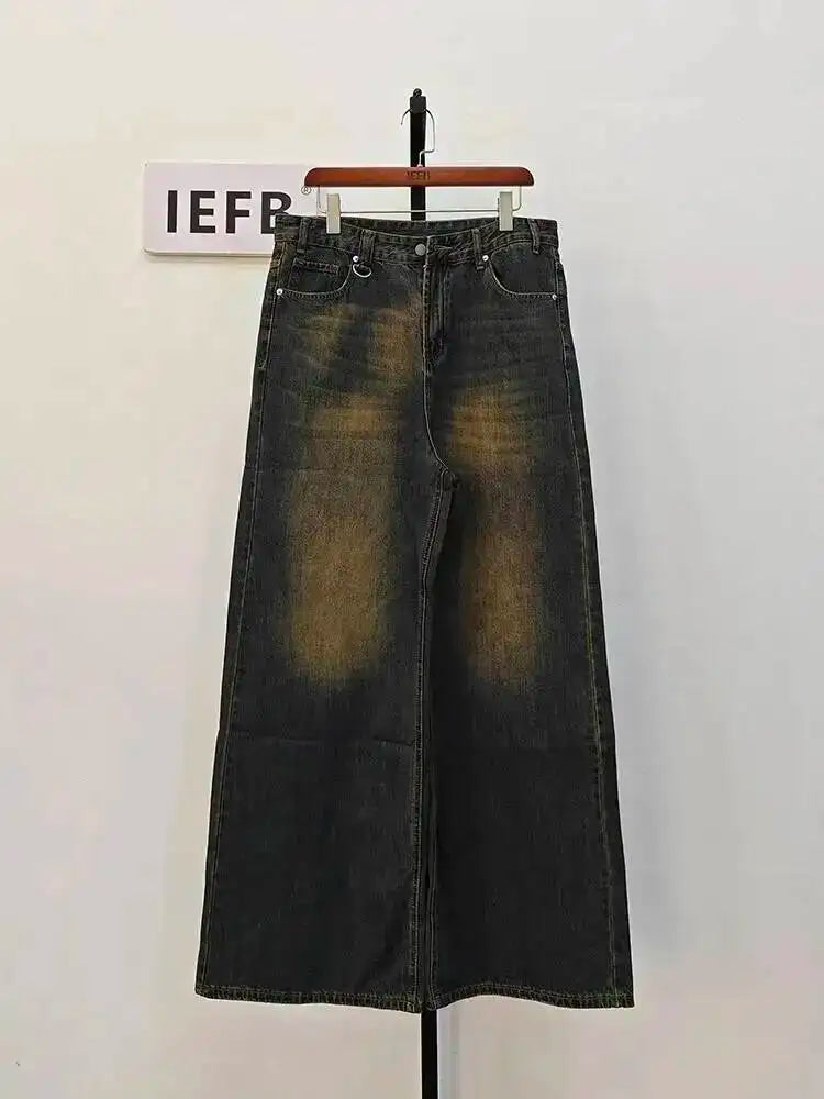 IEFB Pantaloni in denim da uomo estivi Vecchio blu lavato Jeans maschili Dritto Casual da uomo Pantaloni larghi a gamba larga Nuova moda 9C354
