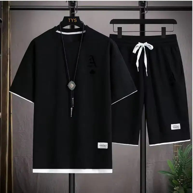 T-shirt a maniche corte da uomo casual alla moda e pantaloncini sportivi estivi all'aperto set da due pezzi casual quotidiano