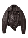 Ailegogo nuova primavera autunno donna vintage cintura allentata giacca in ecopelle streetwear femminile retrò moto biker cappotto capispalla