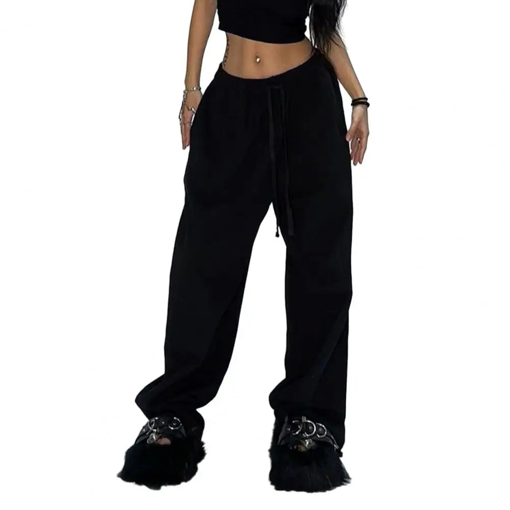 Pantaloni sportivi solidi casual per le donne Pantaloni da jogging larghi con lacci a vita alta Pantaloni classici larghi streetwear Pantaloni sportivi da ballo femminili Y2K