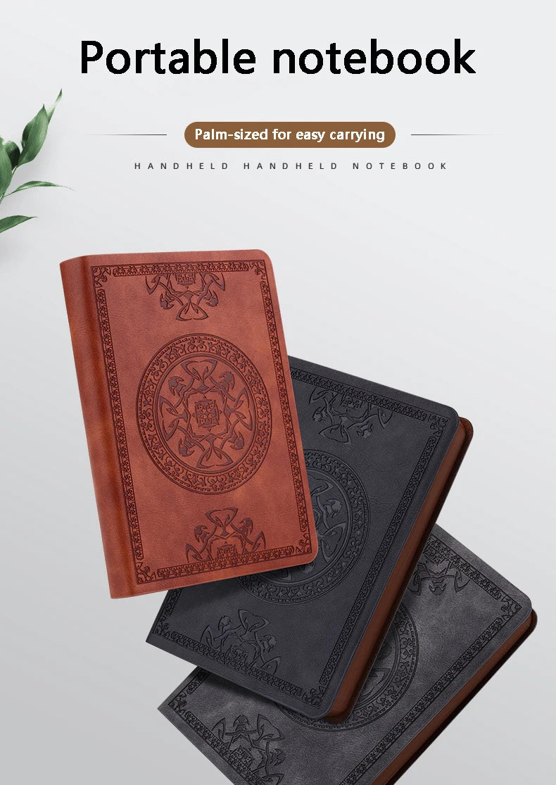 A6 Retro Style Pocket Type Mini Notebook Stamping Process Artificial PU Leather Writing Book Portable Notepad Office Bookkeeping
