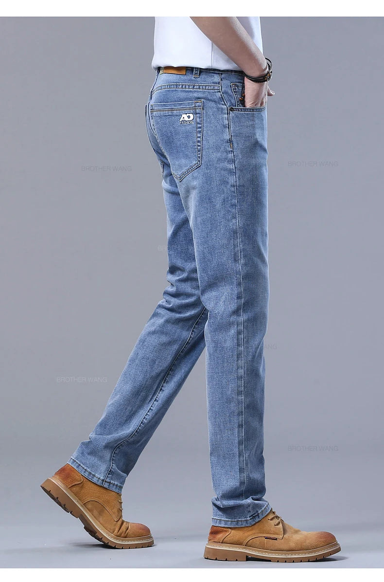 Jeans slim azzurri da uomo primaverili Pantaloni in denim in tessuto elasticizzato casual alla moda Pantaloni classici Grigio fumo