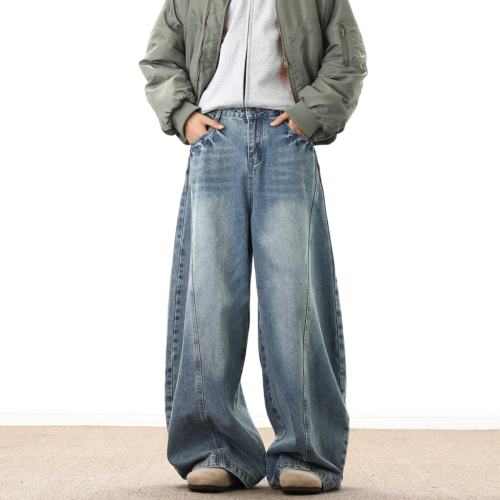 Jeans Larghi da Uomo in Denim, Pantaloni Larghi Stile Cowboy, Jeans Baggy da Uomo alla Moda, Lavati, Streetwear Casual