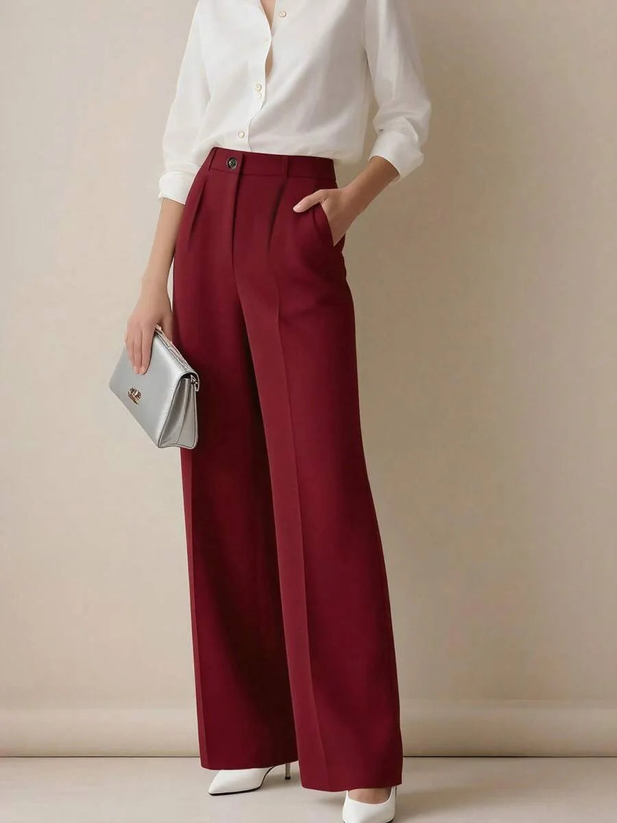 Pantaloni larghi pieghettati a vita alta da donna casual in tinta unita Pantaloni da lavoro Primavera Autunno Nuovi pantaloni dritti Pantaloni su misura da ufficio