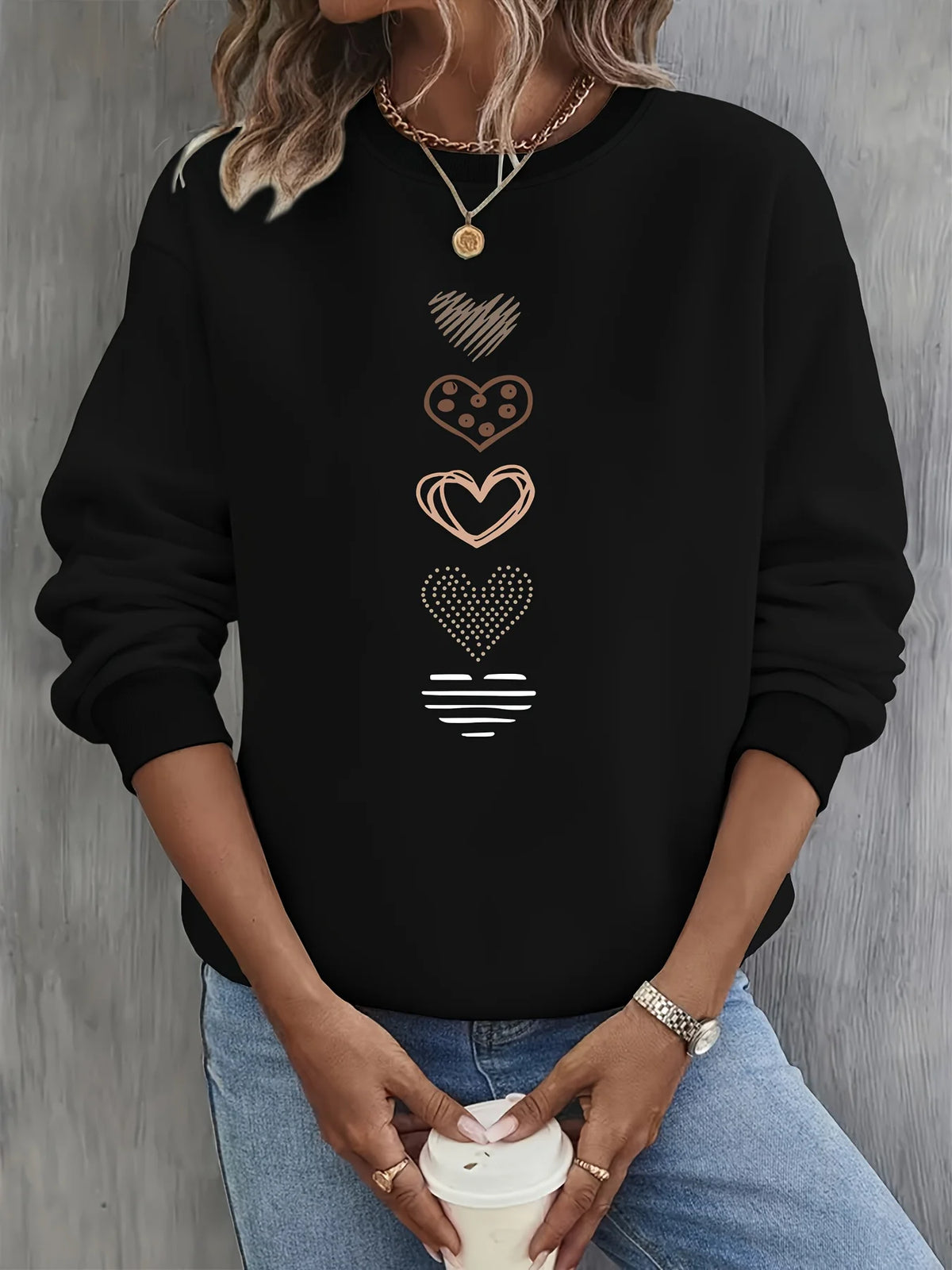 Pullover con cappuccio girocollo a maniche lunghe in velluto stampato con motivo a lettere comode e casual autunnali e invernali da donna