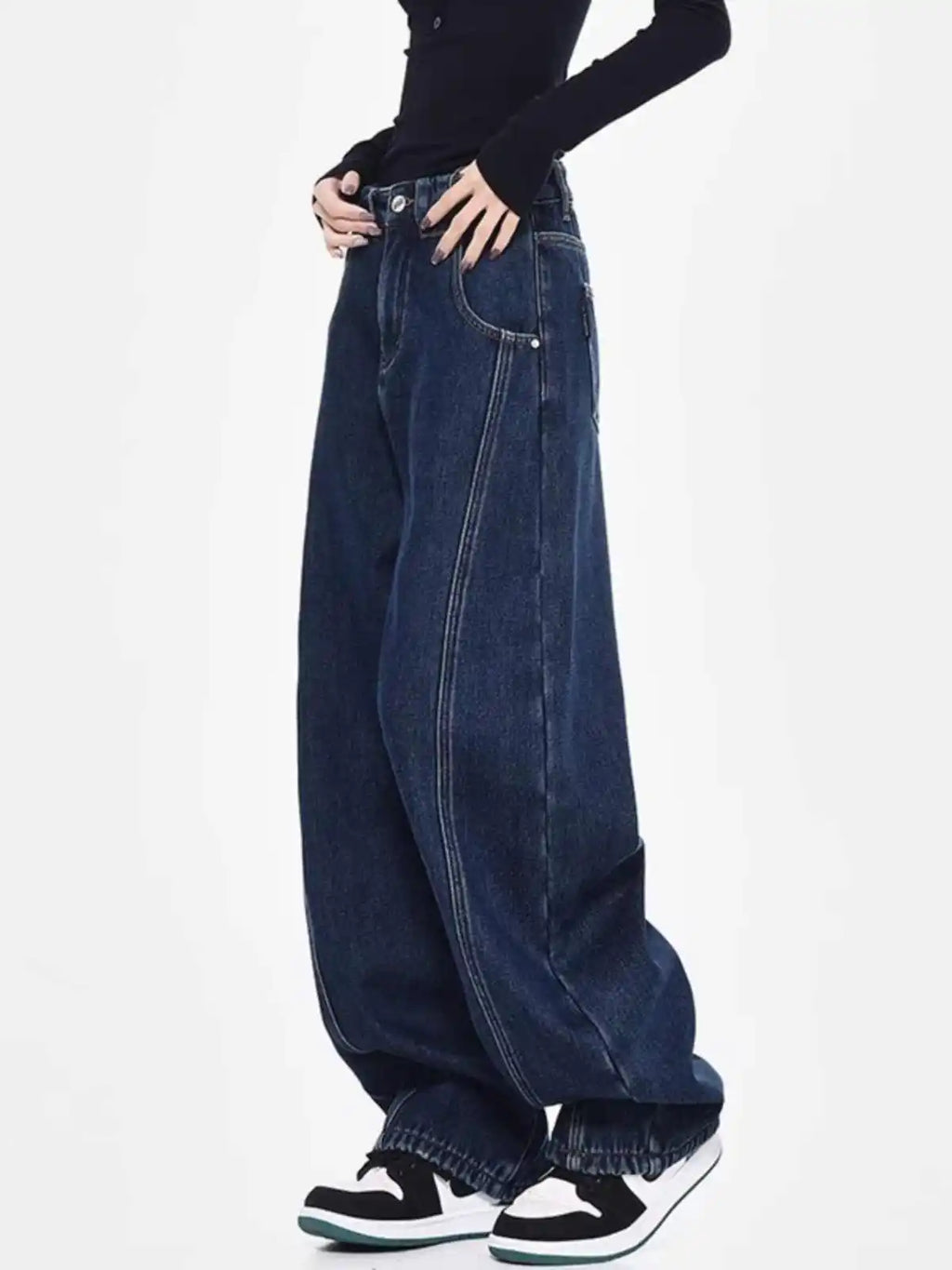 Jeans strappati larghi blu da donna Pantaloni in denim vintage Y2k Harajuku Pantaloni lunghi jeans larghi oversize stile giapponese anni 2000