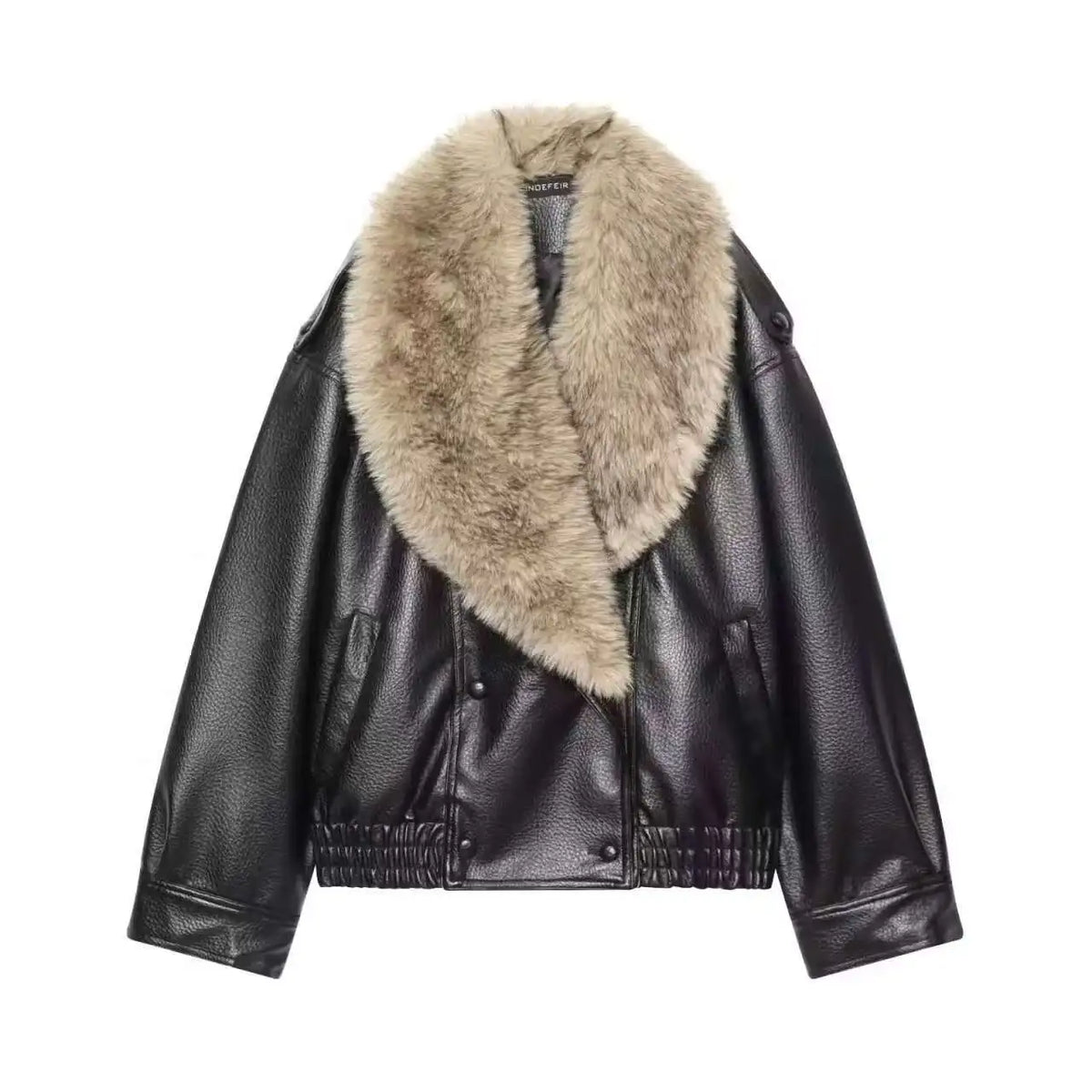 TFMLN 2025 Donne di Inverno Allentato Giacca In Ecopelle Moda Rimosso Grande Collo di Pelliccia Cappotto Causale High Street Doppio Petto Outwear