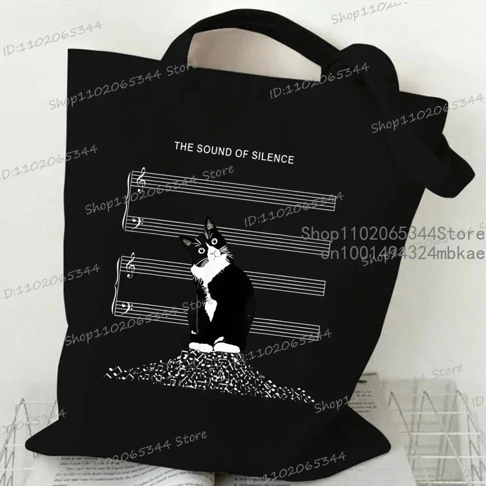 Nuove borse tote da donna della serie Cat Borsa ecologica in tela con stampa di gatti mucca carina Borsa a tracolla per adolescenti per amanti dei gatti di moda Harajuku ad alta capacità