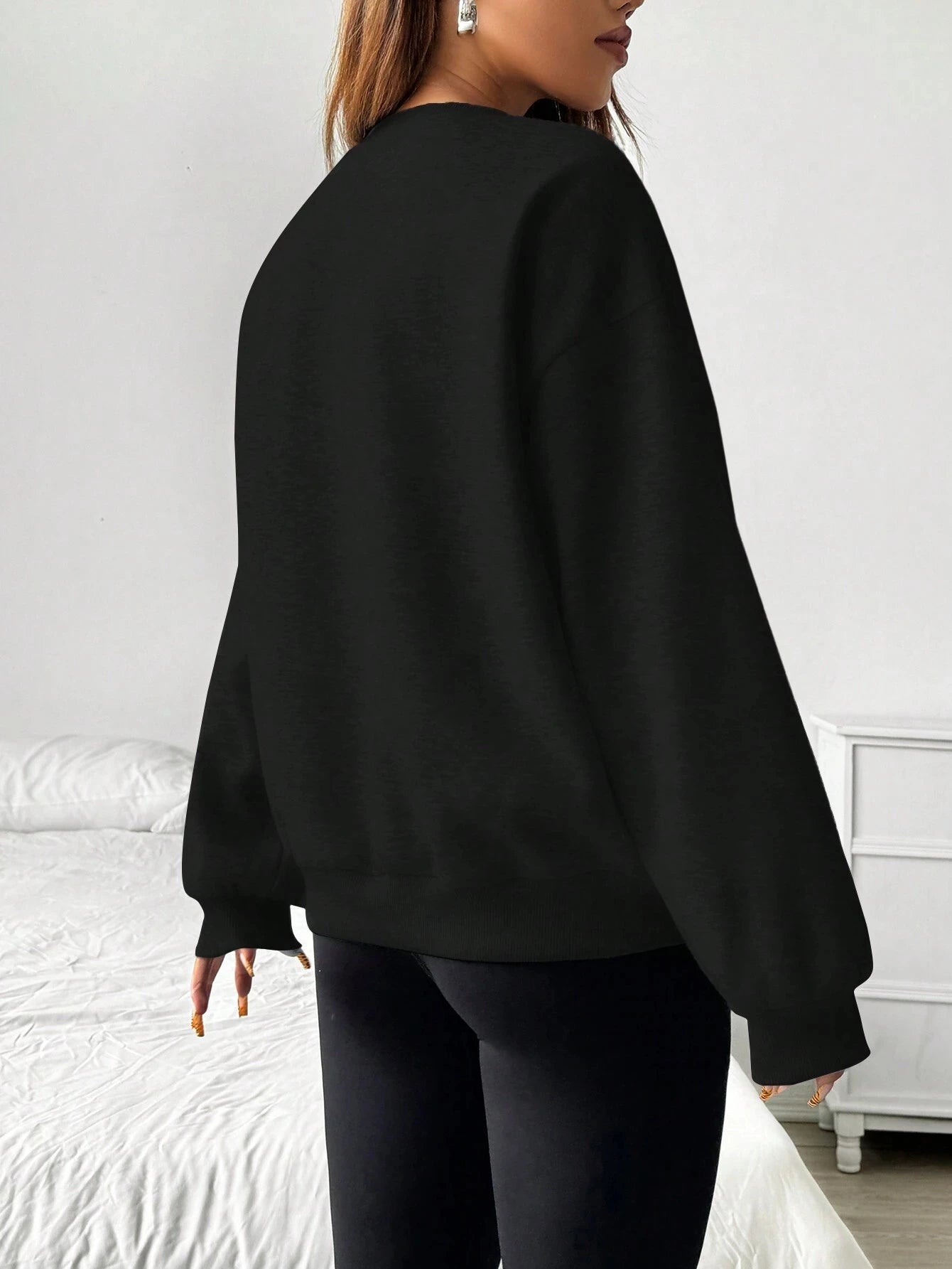 Felpa da donna casual semplice tinta unita ampia a maniche lunghe versione oversize o-collo top basic primavera/autunno streetwear