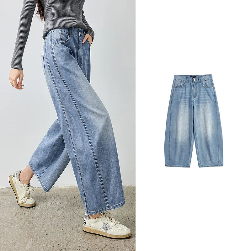 TOYOUTH Jeans da donna 2026 Autunno Nuovi pantaloni cropped a gamba larga deconstruiti con vestibilità snellente