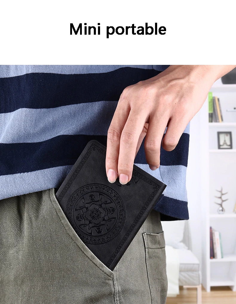 A6 Retro Style Pocket Type Mini Notebook Stamping Process Artificial PU Leather Writing Book Portable Notepad Office Bookkeeping