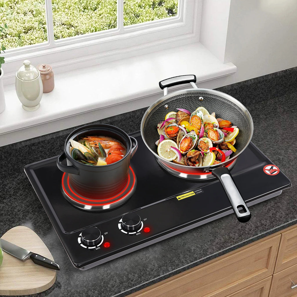 Electric Hob Cooker with 2 Plate| 2500W Electric Stove Cooktop| Knob Control, 6 Gear