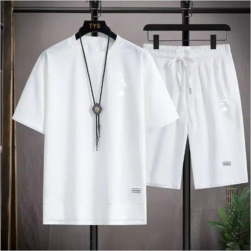 T-shirt a maniche corte da uomo casual alla moda e pantaloncini sportivi estivi all'aperto set da due pezzi casual quotidiano