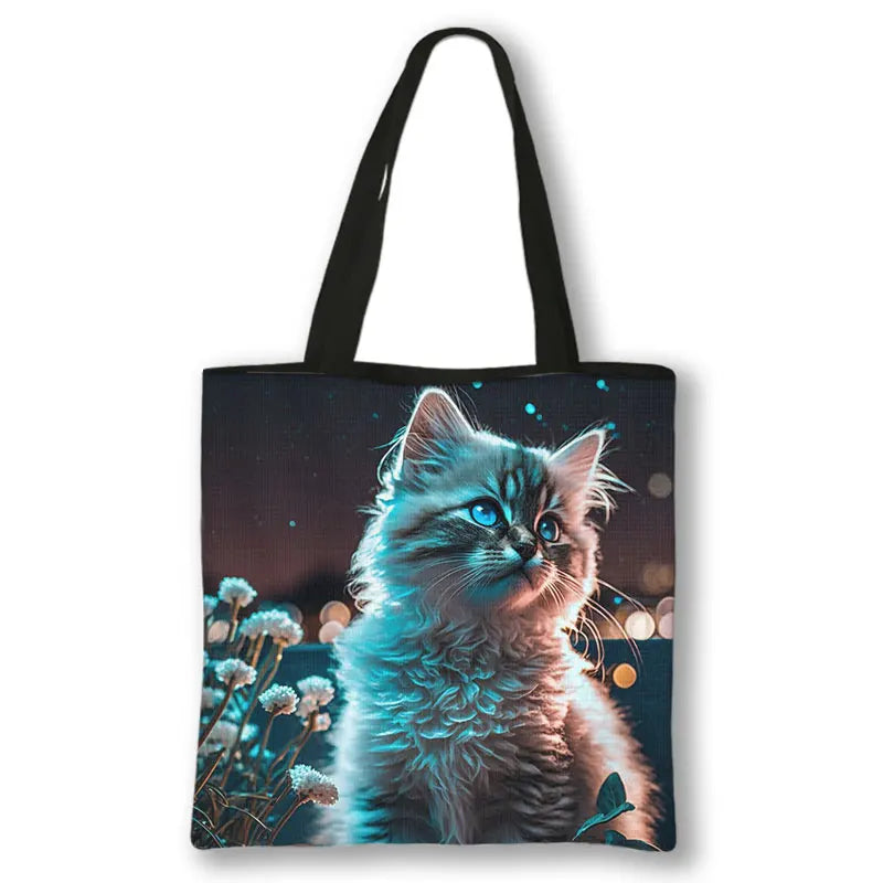 Borsa a tracolla con stampa gattino Kawaii Animali Gatti Cartoon Grafica Totes Borse Borsa da donna di grande capacità Borse shopper riutilizzabili Regalo