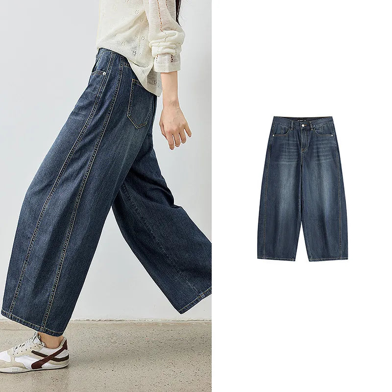 TOYOUTH Jeans da donna 2026 Autunno Nuovi pantaloni cropped a gamba larga deconstruiti con vestibilità snellente